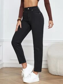SHEIN Essnce High Waist Mom Fit Jeans - Black - View 3