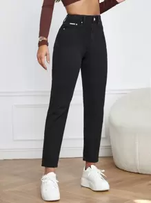 SHEIN Essnce High Waist Mom Fit Jeans - Black - View 1