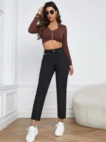 SHEIN Essnce High Waist Mom Fit Jeans - Black - View 5