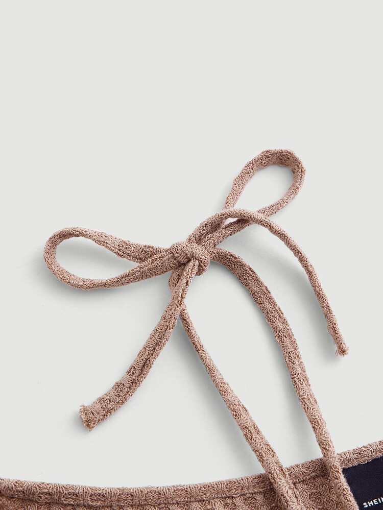 SHEIN MOD Ruched Bust Tie Back Crop Tee - Apricot - View 3