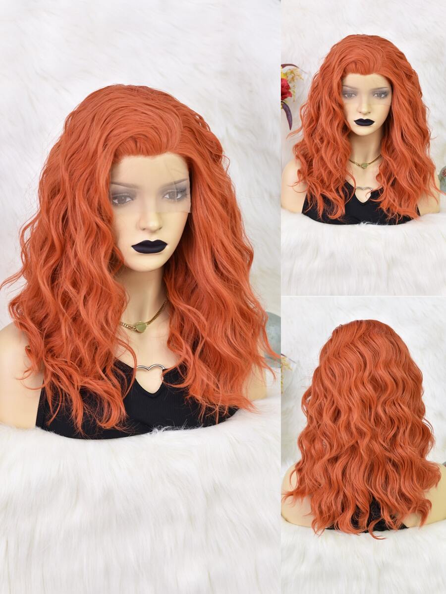 13*3 Lace Front Medium Curly Synthetic Wig - Orange - View 1