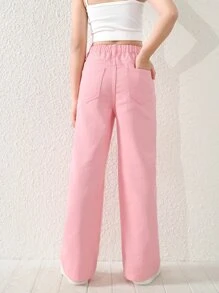 Tween Girl 休闲百搭四季可穿粉色洗水直筒牛仔裤 - 粉色 - 查看 2