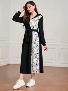 Mulvari Quần áo thể thao nữ Thắt lưng Hoa Giải trí - Đen và trắng - Xem 1