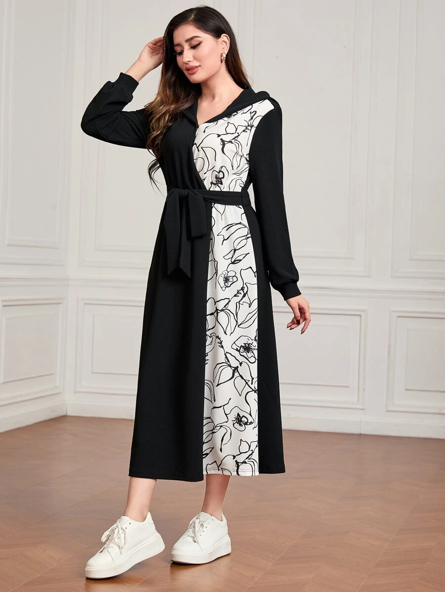 Mulvari Quần áo thể thao nữ Thắt lưng Hoa Giải trí - Đen và trắng - Xem 1