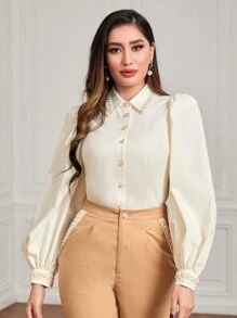 Modelyn Puff Sleeve Button Front Shirt - Beige - View 4