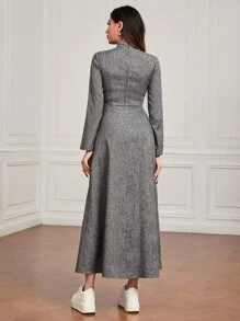 Mulvari 小高領前紐扣連衣裙 - 灰色 - 查看 2