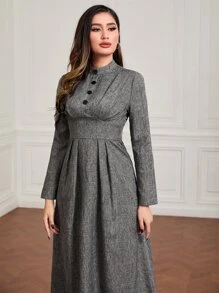 Mulvari 小高領前紐扣連衣裙 - 灰色 - 查看 5