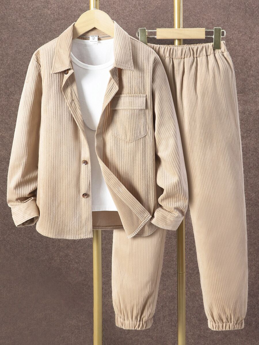 Boys Flap Pocket Shirt & Trousers Without Tee - Khaki - View 1