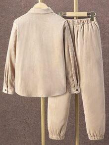 Boys Flap Pocket Shirt & Trousers Without Tee - Khaki - View 2