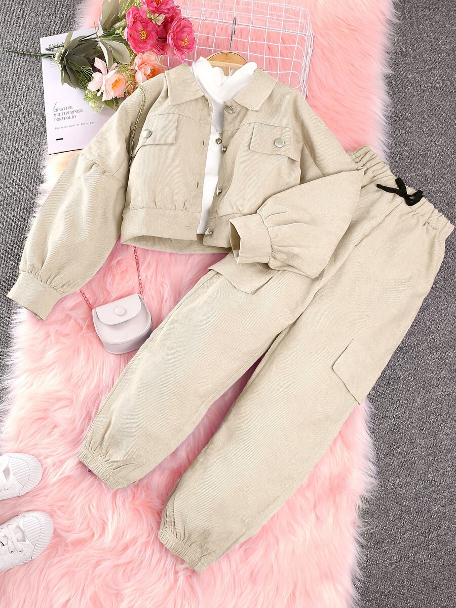 SHEIN 少女拼接版型法師袖夾克＆裝載褲