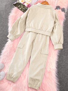 SHEIN 少女拼接版型法師袖夾克＆裝載褲