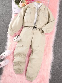 SHEIN 少女拼接版型法師袖夾克＆裝載褲