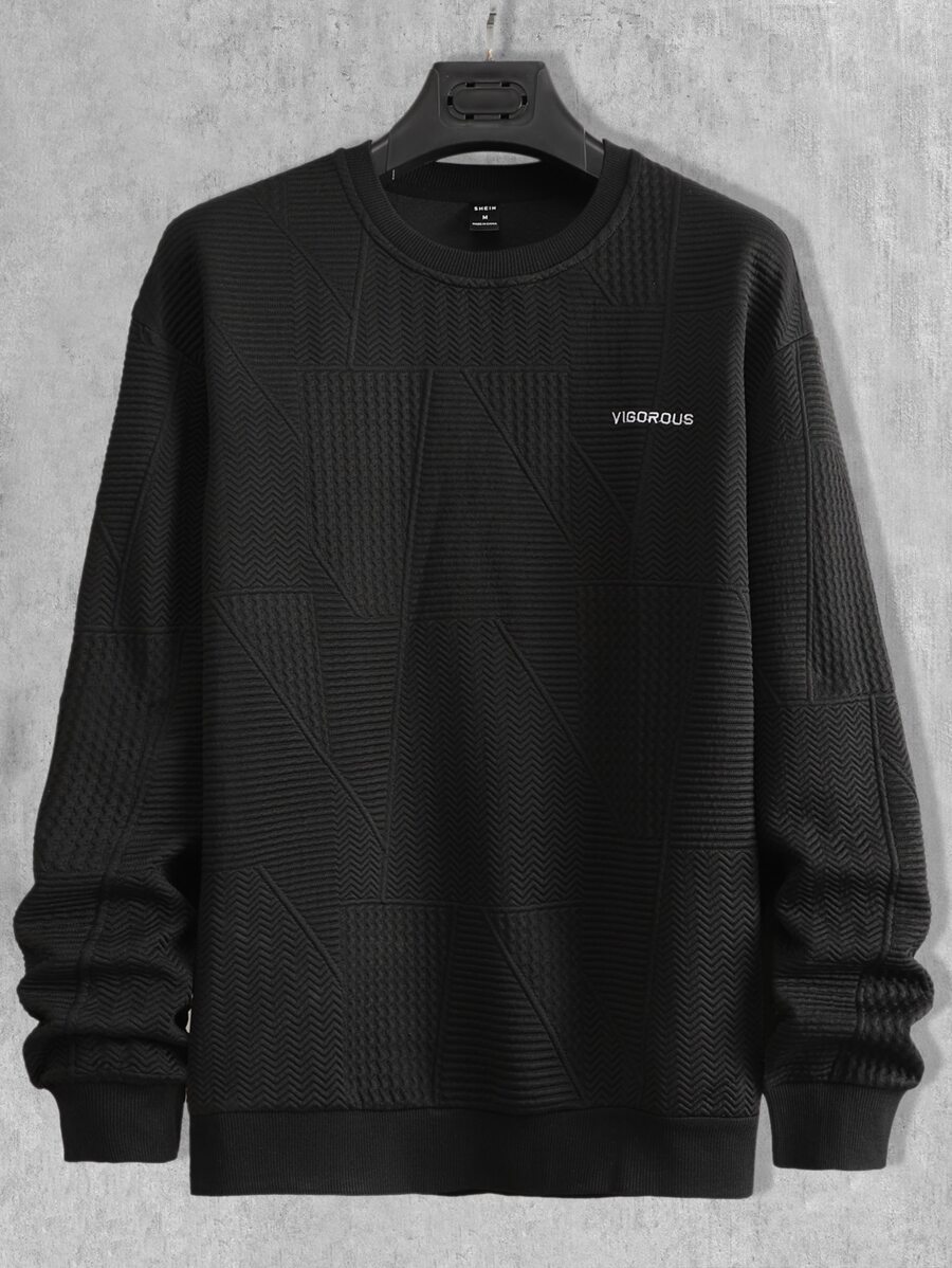 Manfinity Men Letter Embroidery Drop Shoulder Sweatshirt - Black - View 1