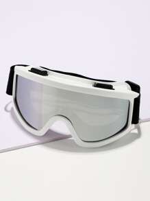件超大滑雪鏡，白色/黑色/銀色鍍鏡面聚碳酸酯防爆鏡片，四個通風孔和彈性扣帶，用於戶外防沙防風護眼，可用於滑雪、摩托車、滑翔等，可互換肩帶、防霧、透明和Diy 選項。也適合其他極限運動和活動。附眼鏡清潔布。 - 白色 - 查看 5
