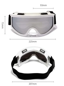 件超大滑雪鏡，白色/黑色/銀色鍍鏡面聚碳酸酯防爆鏡片，四個通風孔和彈性扣帶，用於戶外防沙防風護眼，可用於滑雪、摩托車、滑翔等，可互換肩帶、防霧、透明和Diy 選項。也適合其他極限運動和活動。附眼鏡清潔布。 - 白色 - 查看 7