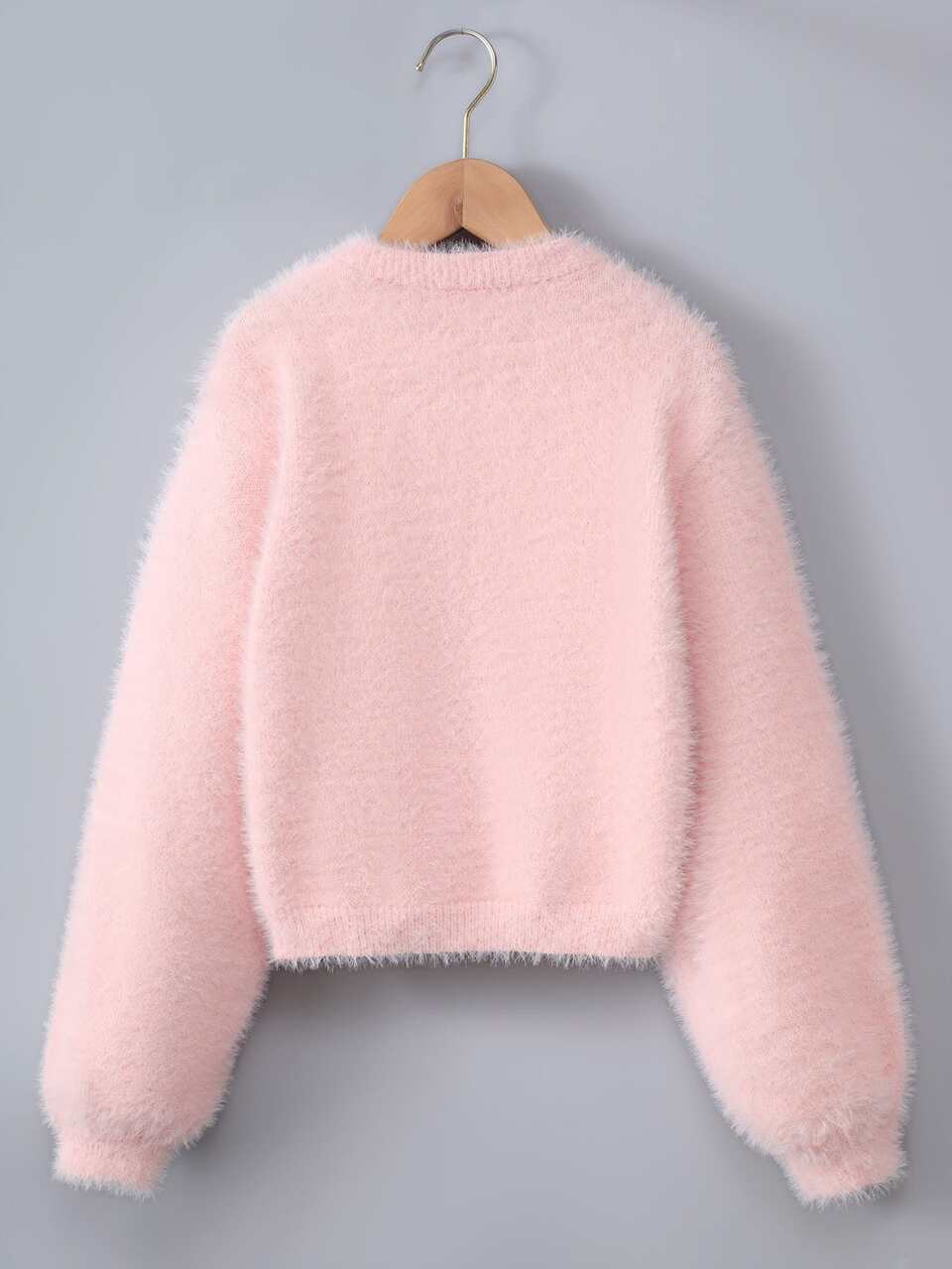 Tween Girl Bishop Sleeve Crop Fuzzy Sweater Autumn Fall