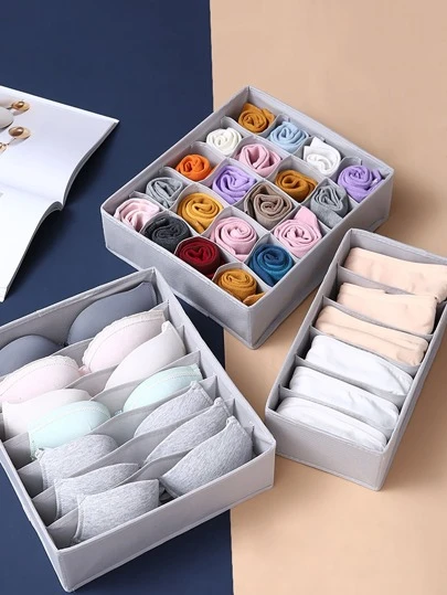 1 件装多格内衣收纳盒，浅灰色涤纶胸罩抽屉收纳盒，适用于家庭装饰装饰节日装饰房间装饰家居装饰卧室装饰卧室，收纳盒，家庭收纳，适用于女士白色 T 恤、女士黑色裤子、女士冬装、连衣裙、女士冬装、优雅女装、女士白衬衫、长袖、女士白色连体裤、女士春装、女士春装、春季、春装、简约、夏季上衣收纳