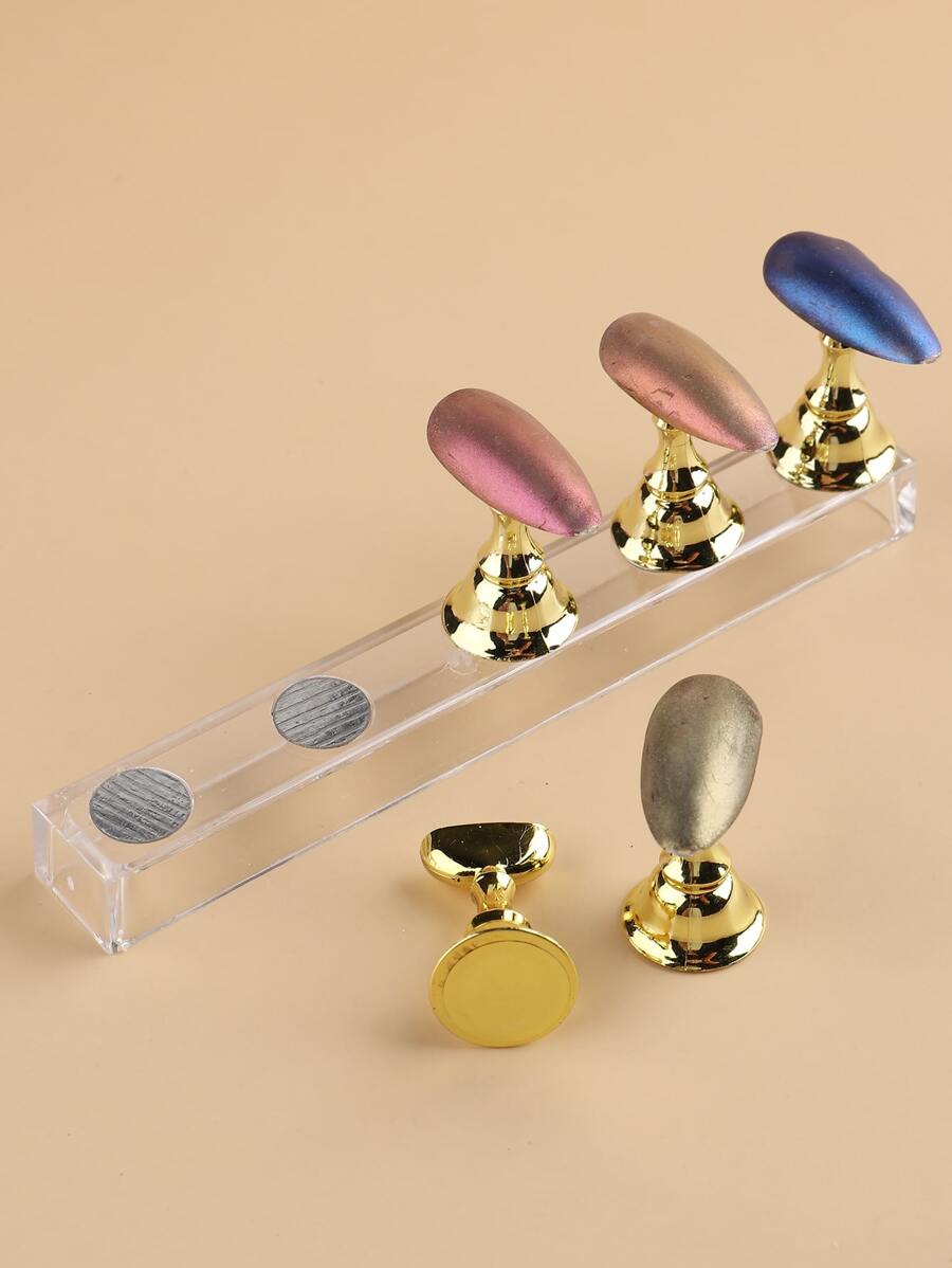 FULL BEAUTY 5入組透明亞克力指甲設計練習架，帶1入組底座支架磁性指甲架訓練指甲展示架DIY指甲水晶架美甲沙龍 - 金色 - 查看 1