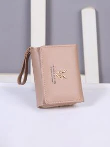 Cartera con tapa plegable de moda, portátil y con múltiples compartimentos con cadena para mujer - Billetera, Cartera, Cartera pequeña - Rosa Pálido - Ver 6
