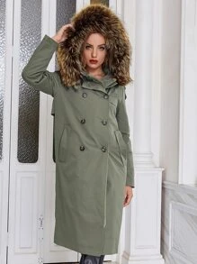 ZIAI Slant Pocket Double Button Padded Coat