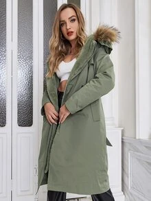 ZIAI Slant Pocket Double Button Padded Coat