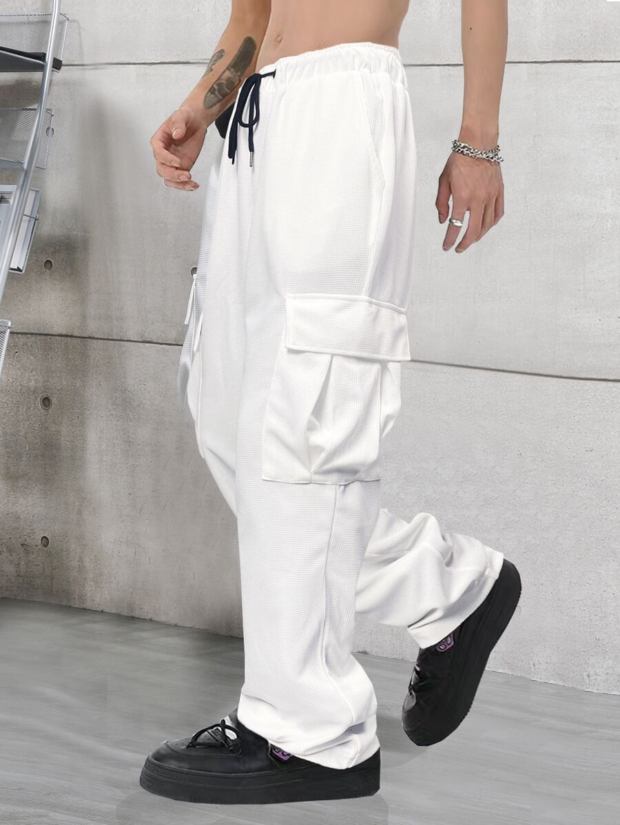 Manfinity Hypemode Men Flap Pocket Drawstring Waist Cargo Trousers - White - View 1