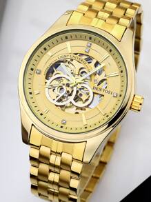 DENVOSI 男士水鑽裝飾機械手表 - 金色 - 查看 1