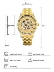 DENVOSI 男士水鑽裝飾機械手表 - 金色 - 查看 5