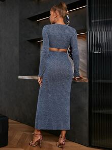 Glamaker 深V領腰部鏤空緊身連衣裙 - 霧霾藍 - 查看 2