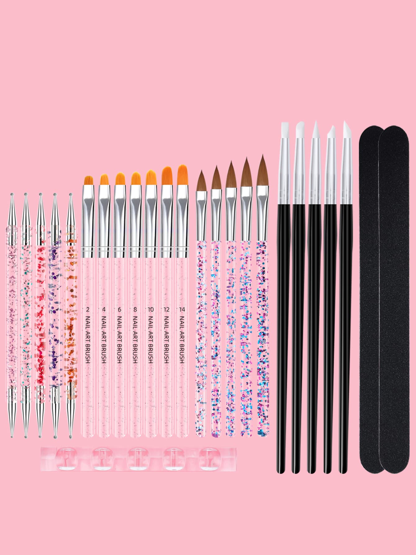 專業6入組美甲套裝指甲亞克力刷凝膠刷鑽孔筆指甲銼帶支架工具美甲套裝使用適用於美容院