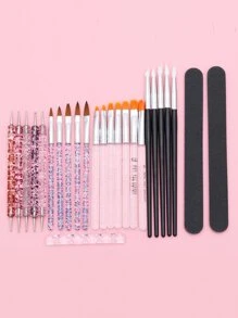 專業6入組美甲套裝指甲亞克力刷凝膠刷鑽孔筆指甲銼帶支架工具美甲套裝使用適用於美容院