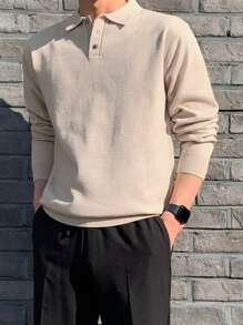 DAZY Men Solid Polo Neck Jumper - Apricot - View 3