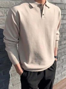 DAZY Men Solid Polo Neck Jumper - Apricot - View 1