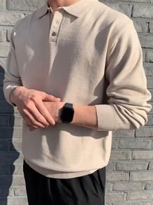 DAZY Men Solid Polo Neck Jumper - Apricot - View 7