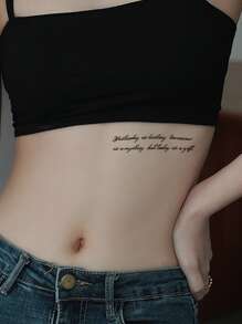 STARTTOOS 纹身贴纸，1 张口号图形临时纹身，适合女性，成人纹身贴纸，逼真的纹身口号图形，适合女性和女孩 - 黑色 - 查看 3