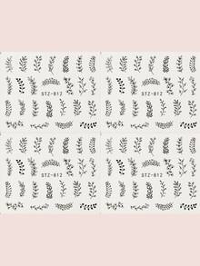 4 件装清新简约黑色树叶图案指甲贴纸无胶 DIY 指甲饰品指甲宝石美甲用品 - 黑色 - 查看 3