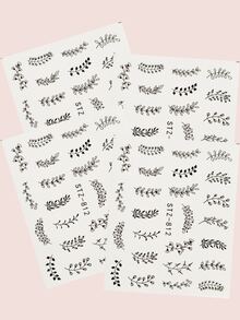 4 件装清新简约黑色树叶图案指甲贴纸无胶 DIY 指甲饰品指甲宝石美甲用品 - 黑色 - 查看 5