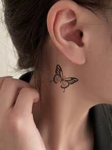 紋身貼紙套件，3 張蝴蝶和花卉圖案臨時紋身女士，紋身貼紙成人，逼真紋身蝴蝶，適合女士和女孩