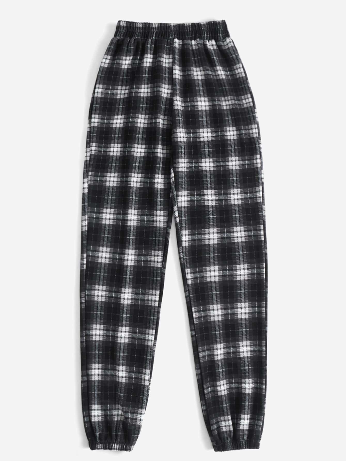 SHEIN EZwear 格紋彈性腰帶衛褲