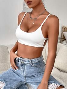 SHEIN BAE Solid Backless Crop Cami Top - White - View 1