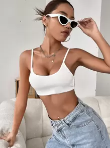 SHEIN BAE Solid Backless Crop Cami Top - White - View 3