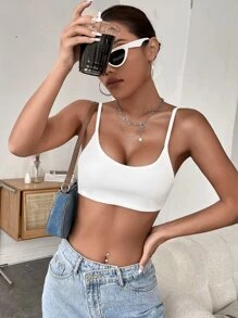 SHEIN BAE Solid Backless Crop Cami Top - White - View 5