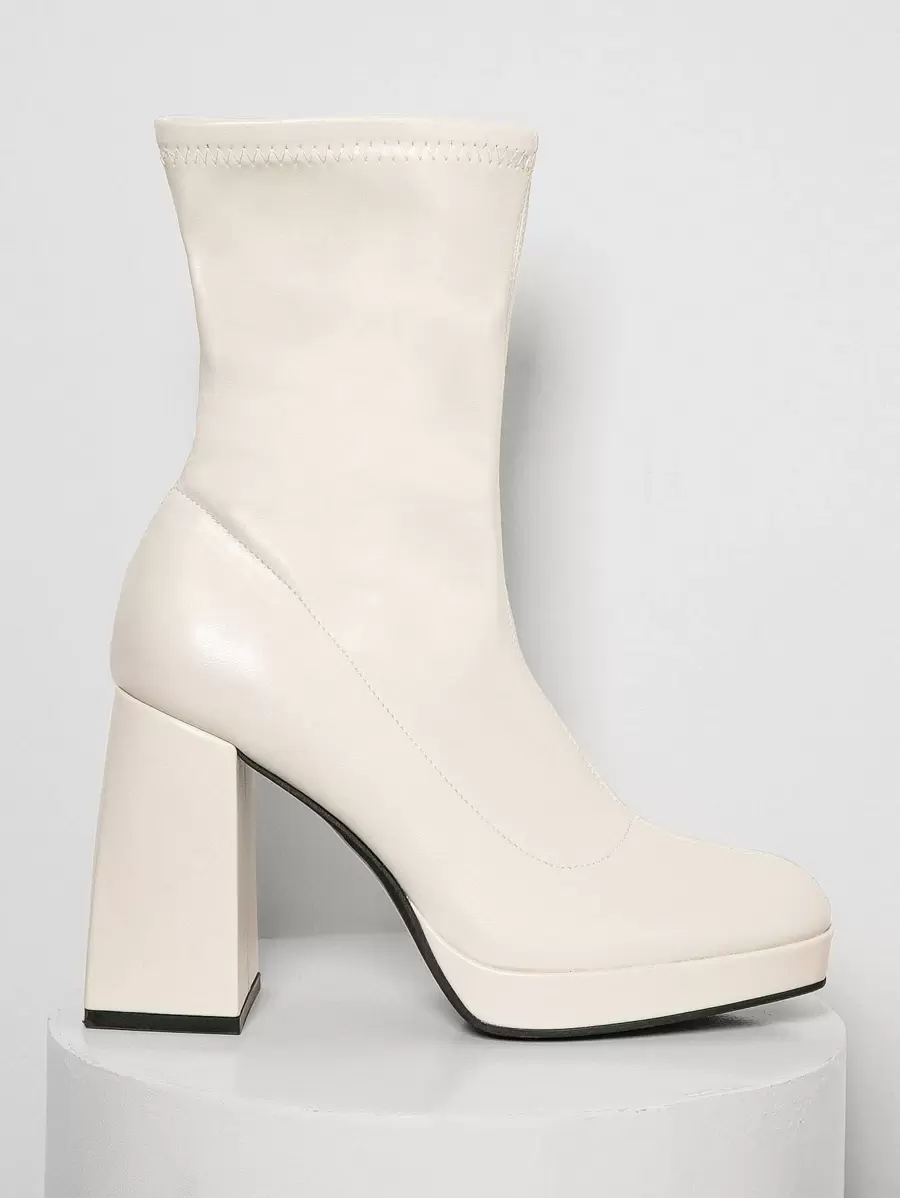 SHUZIA Women's Glamorous Round Toe Chunky Heel Pull On Booties Summer Shoes Spring Shoes Spring Break Easter For Christmas - White - View 1