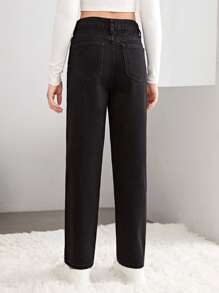 SHEIN Chicas adolescentes Jeans de pierna recta desgarro - Negro - Ver 2