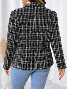 SHEIN Privé Hơn Áo vest Hoa văn kẻ sọc Đôi ngực Tweed - Đen và trắng - Xem 2