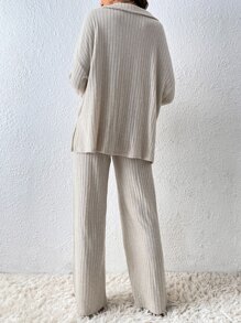 SHEIN LUNE Camiseta de hombros caídos & Pantalones de pierna ancha - Albaricoque - Ver 2