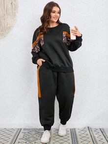 SHEIN LUNE Bộ thời trang Plus Size Túi In hoa Báo Giải trí - màu đen - Xem 4