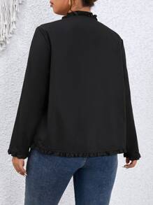 SHEIN Franclia Plus Frill Trim Open Front Jacket - Black - View 2