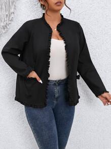 SHEIN Franclia Plus Frill Trim Open Front Jacket - Black - View 1