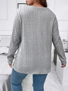 SHEIN LUNE Plus Surplice Neck Tee - Light Grey - View 2